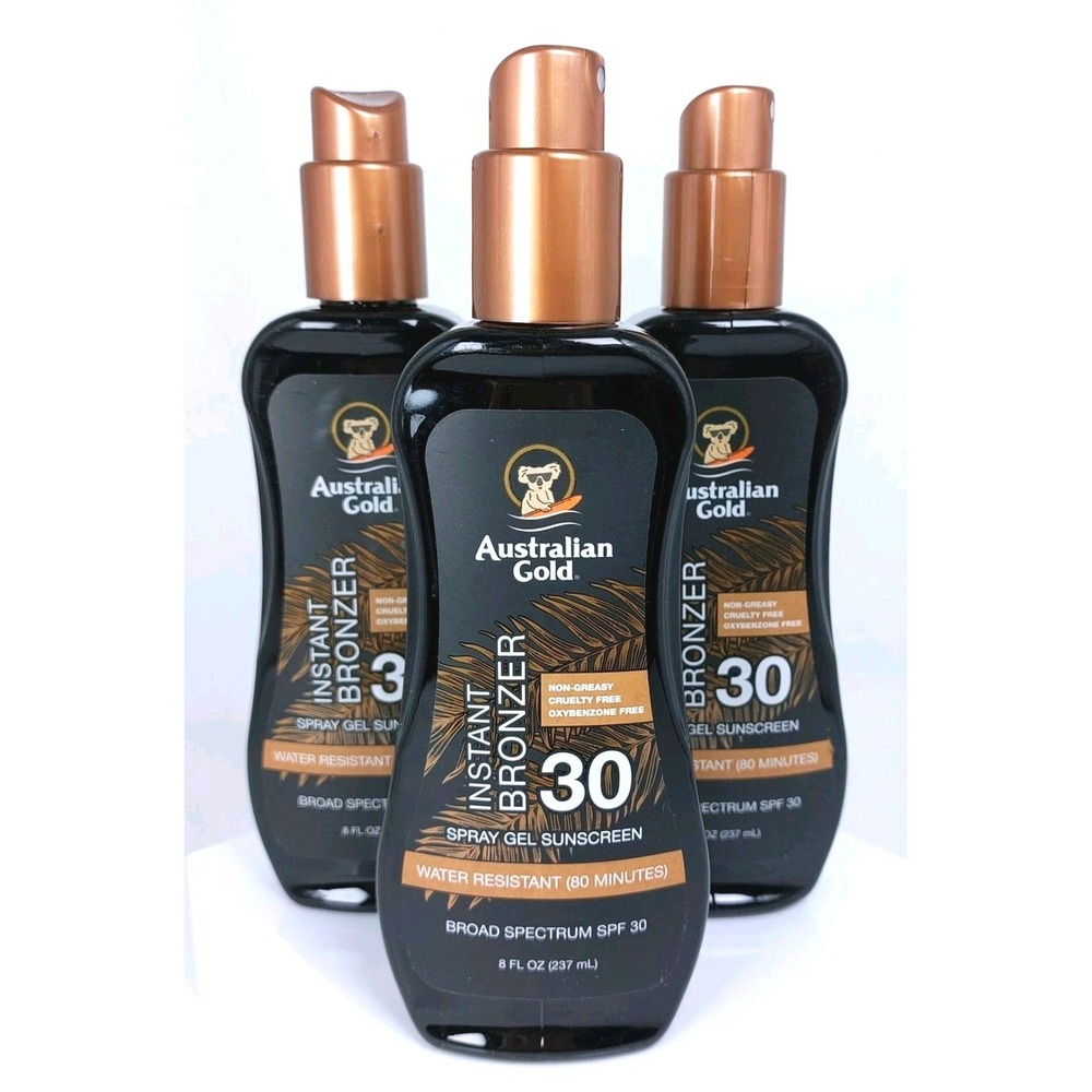 New 3 Pk Australian Gold Instant Bronzer Spray Gel SPF 30 Bulk Discount Exp 2/26